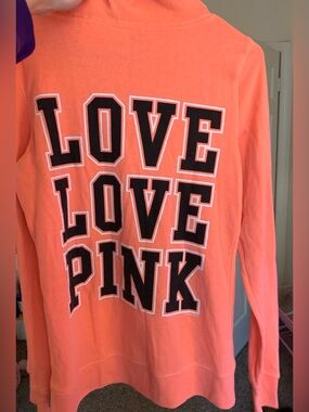 Victoria's Secret PINK Neon Coral Orange 'LOVE LOVE PINK' Long Sleeve Tee